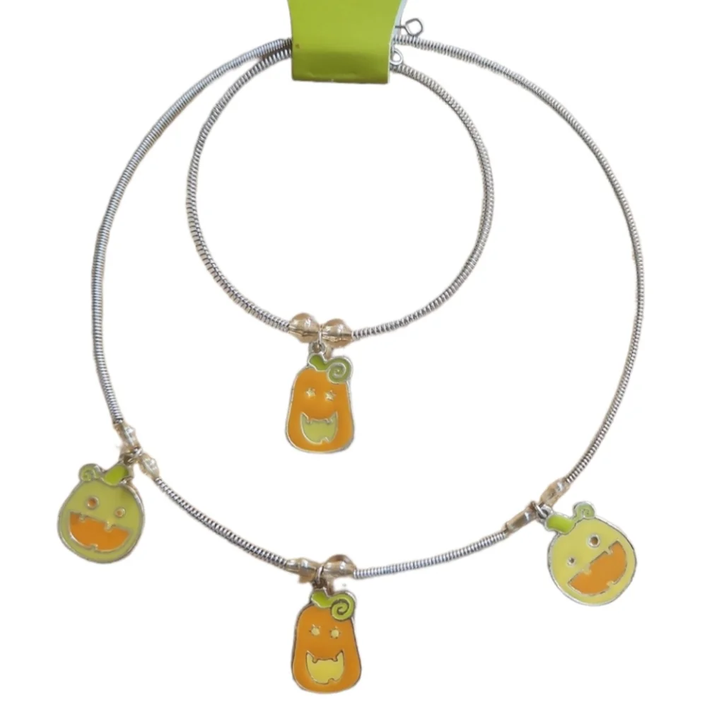 Halloween Necklace + Bracelet Set Pumpkin Charms Child